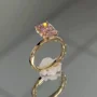 Cushion Cut Fancy Pink Sterling Silver Yellow Gold Solitaire Engagement Ring