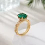Oval Cut Emerald Green Sterling Silver Yellow Gold Engagement Ring