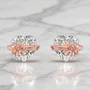 Heart Cut Diamond White Pink Rose Heart Bow Rose Gold Sterling Silver Earrings