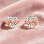 Heart Cut Diamond White Pink Rose Heart Bow Rose Gold Sterling Silver Earrings