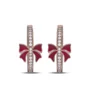 Round Cut Diamond White Sterling Silver Rose Gold Hoop Earrings with Red Bow