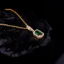 Radiant Cut Emerald Green 925 Sterling Silver Yellow Gold Halo Jewelry Set