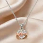 Heart Cut Diamond White Pink Rose Heart Bow Rose Gold Sterling Silver Pendant Necklace