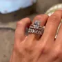 Oval Cut Diamond White Art Deco 3-Piece 925 Sterling Silver Ring Set