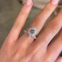Round Cut Diamond White Halo 925 Sterling Silver Ring Set