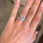 Round Cut Diamond White Halo 925 Sterling Silver Ring Set
