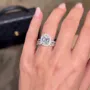 Cushion Cut Diamond White Halo 925 Sterling Silver Ring Set