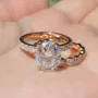 Oval Cut Diamond White Classic Rose Gold 925 Sterling Silver Ring Set