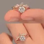 Round Cut Diamond White Solitaire Rose Gold 925 Sterling Silver Ring Set