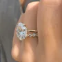 Oval Cut Diamond White 925 Sterling Silver Yellow Gold Hidden Halo Ring Set