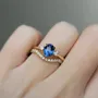 Oval Cut Sapphire Blue 925 Sterling Silver Yellow Gold 3-Stone Ring Set
