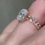 Radiant Cut Diamond White Hidden Halo 925 Sterling Silver Rose Gold Ring Set