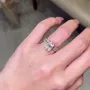 Radiant Cut Diamond White Hidden Halo 925 Sterling Silver Rose Gold Ring Set
