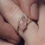 Marquise Cut Fancy Pink 925 Sterling Silver Yellow Gold Art Deco Ring Set