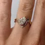 Pear Cut Diamond White 925 Sterling Silver Yellow Gold Art Deco Ring Set