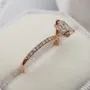 Cushion Cut Diamond White 925 Sterling Silver Rose Gold Hidden Halo Ring Set