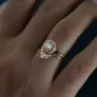 Round Cut Diamond White 925 Sterling Silver Yellow Gold Halo Art Deco Ring Set