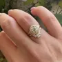 Round Cut Diamond White 925 Sterling Silver Yellow Gold Halo Art Deco Ring Set