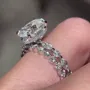 Oval Cut Diamond White 925 Sterling Silver Hidden Halo Ring Set