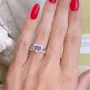 Heart Cut Amethyst Purple 925 Sterling Silver Halo Ring Set