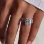 Radiant Diamond White Sterling Silver Halo Ring Set