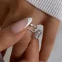 Radiant Diamond White Sterling Silver Halo Ring Set
