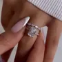Radiant Diamond White Sterling Silver Halo Ring Set
