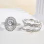 Oval Cut Diamond White Sterling Silver Double Halo Ring Set