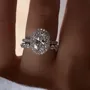 Oval Cut Diamond White Sterling Silver Halo Ring Set