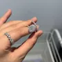 Oval Cut Diamond White Sterling Silver Halo Ring Set