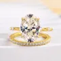 Oval Cut Diamond White Sterling Silver Yellow Gold Ring Set