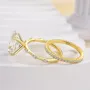 Oval Cut Diamond White Sterling Silver Yellow Gold Ring Set