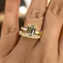 Emerald Cut Diamond White Sterling Silver Yellow Gold 3-Stone Ring Set