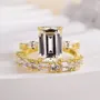 Emerald Cut Diamond White Sterling Silver Yellow Gold 3-Stone Ring Set