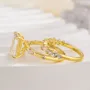 Emerald Cut Diamond White Sterling Silver Yellow Gold 3-Stone Ring Set