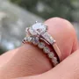 Round Cut Diamond White Sterling Silver 3-Stone Ring Set