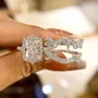Radiant Cut Diamond White Sterling Silver Insert Halo Ring Set