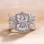 Radiant Cut Diamond White Sterling Silver Insert Halo Ring Set
