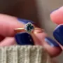Round Cut Sapphire Blue Sterling Silver Yellow Gold Bridal Sets