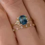 Emerald Cut Sapphire Blue Sterling Silver Yellow Gold Halo Bridal Sets