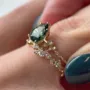 Pear Cut Emerald Green Sterling Silver Yellow Gold Bridal Sets