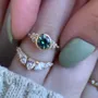 Round Cut Emerald Green Sterling Silver Yellow Gold Bridal Sets