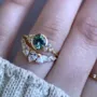 Round Cut Emerald Green Sterling Silver Yellow Gold Bridal Sets