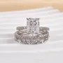 Radiant Cut Diamond White Sterling Silver Available in 3 Colors 3-Piece Wedding Ring Set
