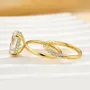 Oval Cut Diamond White Sterling Silver Yellow Gold Halo Wedding Ring Set