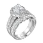 Pear Cut Diamond White Sterling Silver Halo Wedding Ring Set