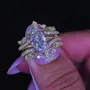 Marquise Cut Diamond White Yellow Gold Sterling Silver Insert Wedding Ring Set