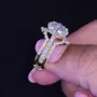 Oval Cut Diamond White Yellow Gold Sterling Silver Insert Wedding Ring Set