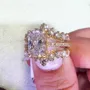 Radiant Cut Diamond White Rose Gold Sterling Silver Insert Wedding Ring Set