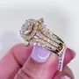 Round Cut Diamond White Yellow Gold Sterling Silver Insert Halo Wedding Ring Set